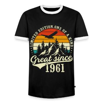 Einzigartig seiner Art seit 1961 - Männer Kontrast-T-Shirt - Schwarz/Weiß - Vorne - AI Model Female 172 light (172cm) & AI Model Male 178 light (178cm)