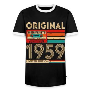 Original legendary hits Best of 1959 - Men's Ringer Shirt - black/white - Front - AI Model Female 172 light (172cm) & AI Model Male 178 light (178cm)