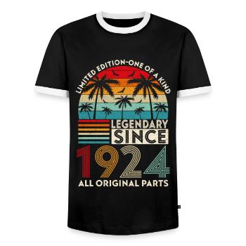 Legendary since 1924 all original parts - Men's Ringer Shirt - black/white - Front - AI Model Female 172 light (172cm) & AI Model Male 178 light (178cm)