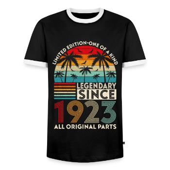 Legendär seit 1923 alle Originalteile - Männer Kontrast-T-Shirt - Schwarz/Weiß - Vorne - AI Model Female 172 light (172cm) & AI Model Male 178 light (178cm)