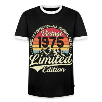 Vintage Birthday Gift 1975 Limited Edition - Men's Ringer Shirt - black/white - Front - AI Model Female 172 light (172cm) & AI Model Male 178 light (178cm)