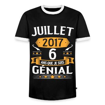 July 2017 6 years that I am awesome gift - Men's Ringer Shirt - black/white - Front - AI Model Female 172 light (172cm) & AI Model Male 178 light (178cm)