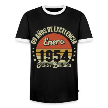 Janvier 1954 Cadeau Vintage de 69 Année - T-shirt contrasté Homme - noir/blanc - Devant - AI Model Female 172 light (172cm) & AI Model Male 178 light (178cm)