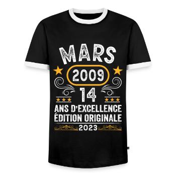 Anniversaire Vintage Idée Cadeau Mars 2009 14 - T-shirt contrasté Homme - noir/blanc - Devant - AI Model Female 172 light (172cm) & AI Model Male 178 light (178cm)