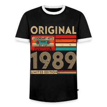 Original legendäre Hits Das Beste von 1989 - Männer Kontrast-T-Shirt - Schwarz/Weiß - Vorne - AI Model Female 172 light (172cm) & AI Model Male 178 light (178cm)