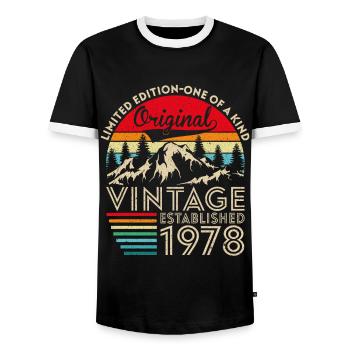 Original-Jahrgang im Jahr 1978 - Männer Kontrast-T-Shirt - Schwarz/Weiß - Vorne - AI Model Female 172 light (172cm) & AI Model Male 178 light (178cm)
