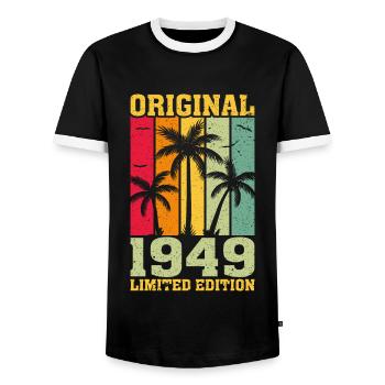 Original limited edition of 1949 - Men's Ringer Shirt - black/white - Front - AI Model Female 172 light (172cm) & AI Model Male 178 light (178cm)