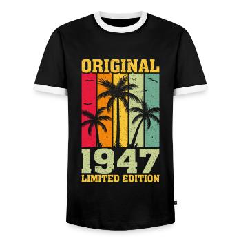 Original limited edition of 1947 - Men's Ringer Shirt - black/white - Front - AI Model Female 172 light (172cm) & AI Model Male 178 light (178cm)
