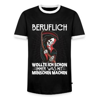 Wollte Etwas Mit Den Menschen Machen - Männer Kontrast-T-Shirt - Schwarz/Weiß - Vorne - AI Model Female 172 light (172cm) & AI Model Male 178 light (178cm)