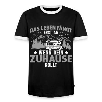 Das Leben Fängt Erst An Wenn Dein Zuhause Rollt - Männer Kontrast-T-Shirt - Schwarz/Weiß - Vorne - AI Model Female 172 light (172cm) & AI Model Male 178 light (178cm)