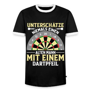Ein Alter Mann Mit Einem Dartpfeil - Männer Kontrast-T-Shirt - Schwarz/Weiß - Vorne - AI Model Female 172 light (172cm) & AI Model Male 178 light (178cm)