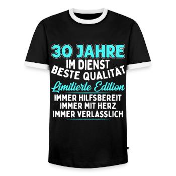 30 Jahre Im Dienst - Männer Kontrast-T-Shirt - Schwarz/Weiß - Vorne - AI Model Female 172 light (172cm) & AI Model Male 178 light (178cm)