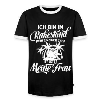 Ich Bin Pensioniert Mein Chef Ist Meine Frau - Männer Kontrast-T-Shirt - Schwarz/Weiß - Vorne - AI Model Female 172 light (172cm) & AI Model Male 178 light (178cm)