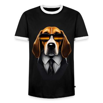 Beagle dog with sunglasses suit and tie - Men's Ringer Shirt - black/white - Front - AI Model Female 172 light (172cm) & AI Model Male 178 light (178cm)