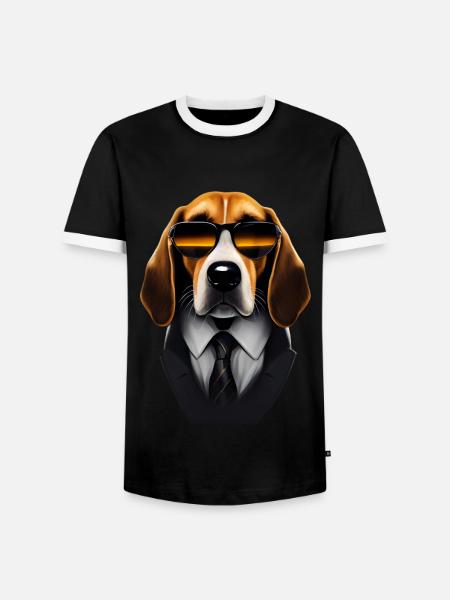 Beagle dog with sunglasses suit and tie - Men's Ringer Shirt - black/white