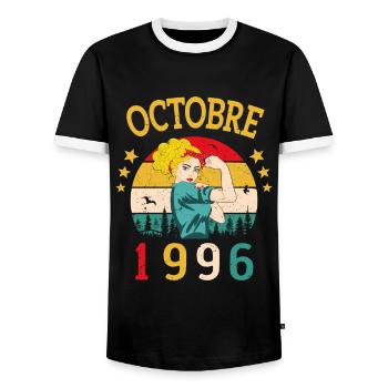 Oktober 1996 Jubiläums Vintage Geschenkidee - Männer Kontrast-T-Shirt - Schwarz/Weiß - Vorne - AI Model Female 172 light (172cm) & AI Model Male 178 light (178cm)