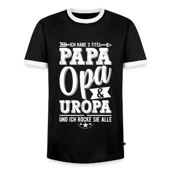 Ich Habe Drei Titel Papa Opa Und Uropa - Männer Kontrast-T-Shirt - Schwarz/Weiß - Vorne - AI Model Female 172 light (172cm) & AI Model Male 178 light (178cm)