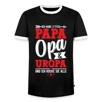 Ich Habe Drei Titel Papa Opa Und Uropa - Männer Kontrast-T-Shirt - Schwarz/Weiß - Vorne - AI Model Female 172 light (172cm) & AI Model Male 178 light (178cm)