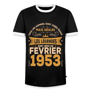 Les Légendes Sont Nées En Février 1953 - T-shirt contrasté Homme - noir/blanc - Devant - AI Model Female 172 light (172cm) & AI Model Male 178 light (178cm)
