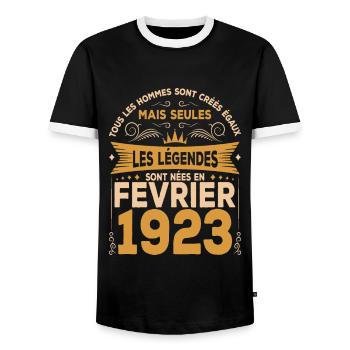 Les Légendes Sont Nées En Février 1923 - T-shirt contrasté Homme - noir/blanc - Devant - AI Model Female 172 light (172cm) & AI Model Male 178 light (178cm)