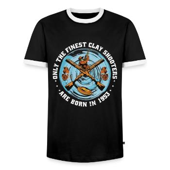 Clay pigeons born 1953 birthday - Men's Ringer Shirt - black/white - Front - AI Model Female 172 light (172cm) & AI Model Male 178 light (178cm)