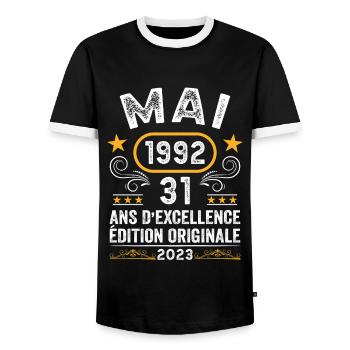 Anniversaire Vintage Idée Cadeau Mai 1992 31 - T-shirt contrasté Homme - noir/blanc - Devant - AI Model Female 172 light (172cm) & AI Model Male 178 light (178cm)