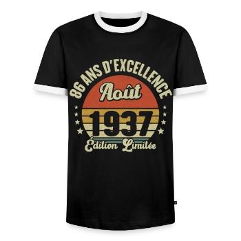 Août 1937 86 Ans Anniversaire Vintage Cadeau - T-shirt contrasté Homme - noir/blanc - Devant - AI Model Female 172 light (172cm) & AI Model Male 178 light (178cm)