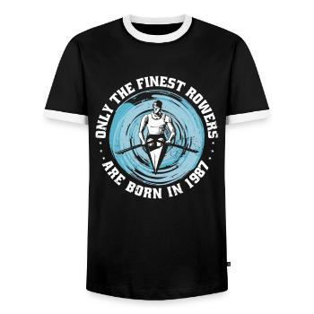 Canoe rowing Canoeists Rowers born 1987 - Men's Ringer Shirt - black/white - Front - AI Model Female 172 light (172cm) & AI Model Male 178 light (178cm)