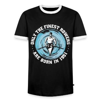 Kanus-Rudern Kanuten Ruderer Jahrgang 1951 - Männer Kontrast-T-Shirt - Schwarz/Weiß - Vorne - AI Model Female 172 light (172cm) & AI Model Male 178 light (178cm)