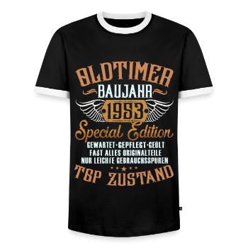 1953 Geburtsjahr Geburtstag Oldtimer Baujahr - Männer Kontrast-T-Shirt - Schwarz/Weiß - Vorne - AI Model Female 172 light (172cm) & AI Model Male 178 light (178cm)