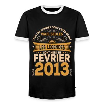 Les Légendes Sont Nées En Février 2013 - T-shirt contrasté Homme - noir/blanc - Devant - AI Model Female 172 light (172cm) & AI Model Male 178 light (178cm)