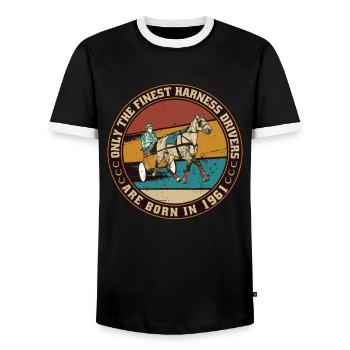 Cheval de trot né en 1961 chevaux d’anniversaire - T-shirt contrasté Homme - noir/blanc - Devant - AI Model Female 172 light (172cm) & AI Model Male 178 light (178cm)