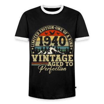 1940 Vintage Zur Perfektion Gealtert - Männer Kontrast-T-Shirt - Schwarz/Weiß - Vorne - AI Model Female 172 light (172cm) & AI Model Male 178 light (178cm)