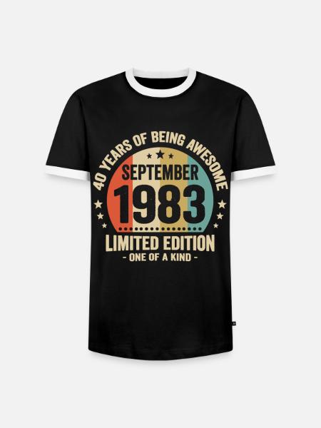September 1983 40 års jubileums vintagegave - Kontrast-T-skjorte for menn - svart/hvit