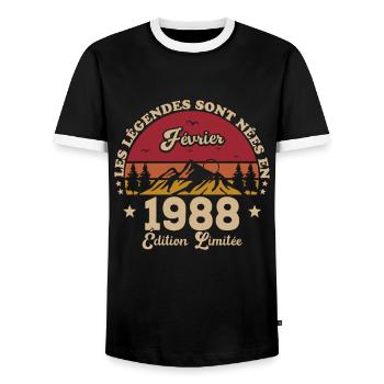 Les Légendes Sont Nées En Février 1988 - T-shirt contrasté Homme - noir/blanc - Devant - AI Model Female 172 light (172cm) & AI Model Male 178 light (178cm)