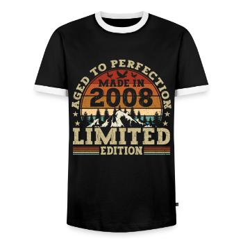 Retro birthday present from the vintage 2008 - Men's Ringer Shirt - black/white - Front - AI Model Female 172 light (172cm) & AI Model Male 178 light (178cm)