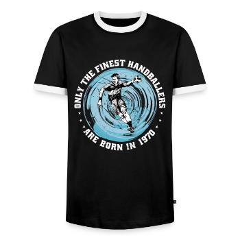 Joueur de handball Joueur de handball né en 1970 - T-shirt contrasté Homme - noir/blanc - Devant - AI Model Female 172 light (172cm) & AI Model Male 178 light (178cm)