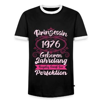 Prinzessin seit 1976 Geburtstag 1976 - Männer Kontrast-T-Shirt - Schwarz/Weiß - Vorne - AI Model Female 172 light (172cm) & AI Model Male 178 light (178cm)