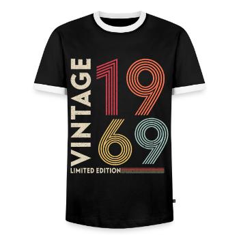 Vintage 1969 - Männer Kontrast-T-Shirt - Schwarz/Weiß - Vorne - AI Model Female 172 light (172cm) & AI Model Male 178 light (178cm)