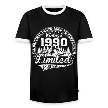 Limited edition 1990 anniversary vintage retro - Men's Ringer Shirt - black/white - Front - AI Model Female 172 light (172cm) & AI Model Male 178 light (178cm)