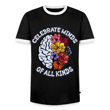 Celebrate Minds Of All Kinds Neurodiversity Autism - Men's Ringer Shirt - black/white - Front - AI Model Female 172 light (172cm) & AI Model Male 178 light (178cm)