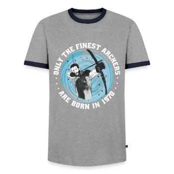 Archer anniversaire né en 1970 - T-shirt contrasté Homme - gris/marine  - Devant - AI Model Female 172 light (172cm) & AI Model Male 178 light (178cm)