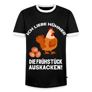 Ich liebe Hühner die Frühstück kacken Huhn Sprüche - Männer Kontrast-T-Shirt - Schwarz/Weiß - Vorne - AI Model Female 172 light (172cm) & AI Model Male 178 light (178cm)