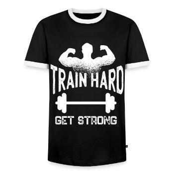 Get Strong and Fit Fitness Sport - Men's Ringer Shirt - black/white - Front - AI Model Female 172 light (172cm) & AI Model Male 178 light (178cm)