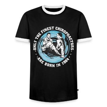 Physiotherapy born 1984 - Men's Ringer Shirt - black/white - Front - AI Model Female 172 light (172cm) & AI Model Male 178 light (178cm)