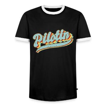 Flugzeug Vintage Pilotin - Männer Kontrast-T-Shirt - Schwarz/Weiß - Vorne - AI Model Female 172 light (172cm) & AI Model Male 178 light (178cm)