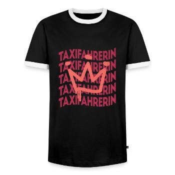 Taxi-Fahrer Berufsbezeichnung Taxifahrerin - Männer Kontrast-T-Shirt - Schwarz/Weiß - Vorne - AI Model Female 172 light (172cm) & AI Model Male 178 light (178cm)