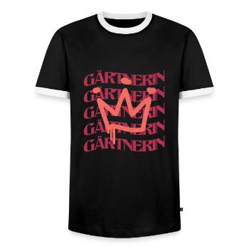 Landschaftsgärtner Berufsbezeichnung Gärtnerin - Männer Kontrast-T-Shirt - Schwarz/Weiß - Vorne - AI Model Female 172 light (172cm) & AI Model Male 178 light (178cm)