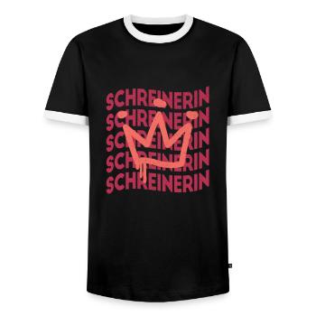 Schreiner Berufsbezeichnung Schreinerin - Männer Kontrast-T-Shirt - Schwarz/Weiß - Vorne - AI Model Female 172 light (172cm) & AI Model Male 178 light (178cm)