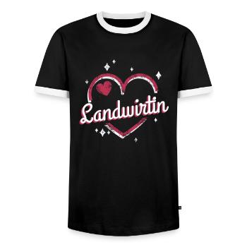 Bauern Kollegin niedliches Herz Landwirtin - Männer Kontrast-T-Shirt - Schwarz/Weiß - Vorne - AI Model Female 172 light (172cm) & AI Model Male 178 light (178cm)